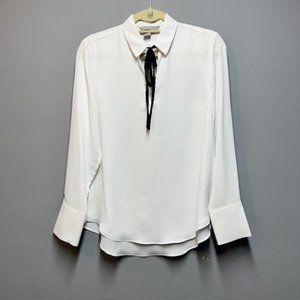 H&m Elegant White Blouse with Black Tie Detail